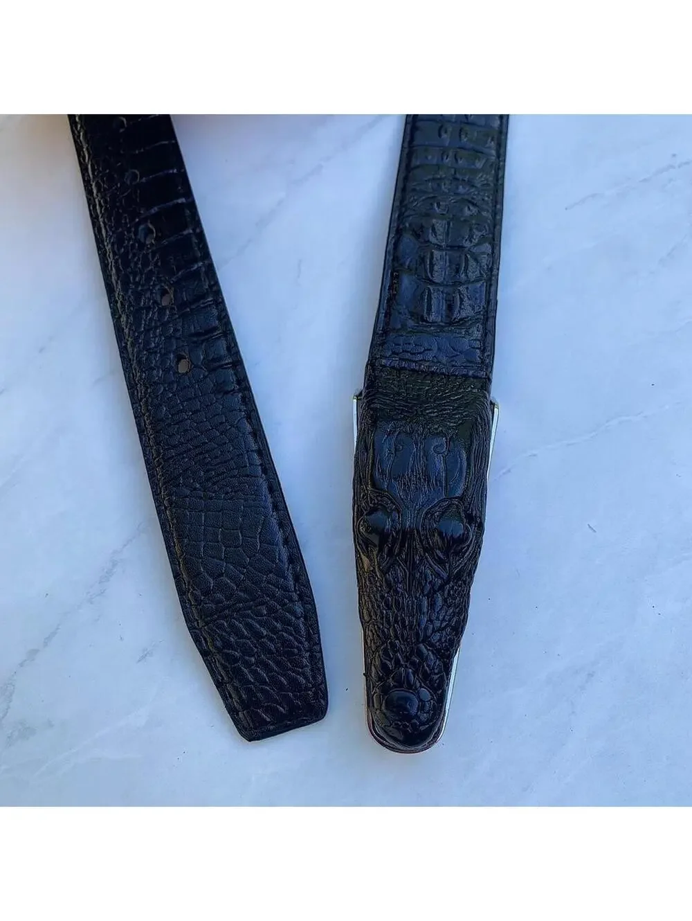 Crocodile Head belt buckle 100% real leather belt. Super cool unique design and